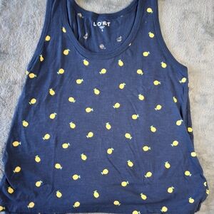 LOFT Blue Sleeveless Top with Yellow Lemon Pattern